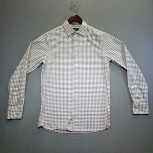 Fairline Men's Slim Fit Yellow & Blue Check Long Sleeve Button Up Shirt Sz Small